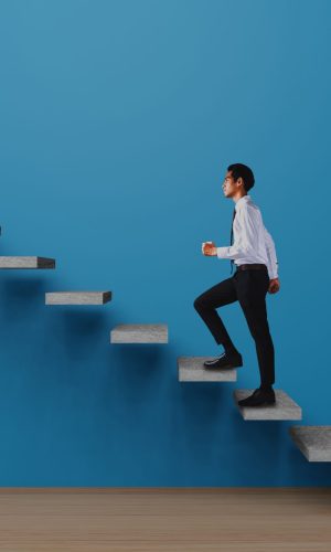 businessman walking up on stair, success people and successful business for start up concept